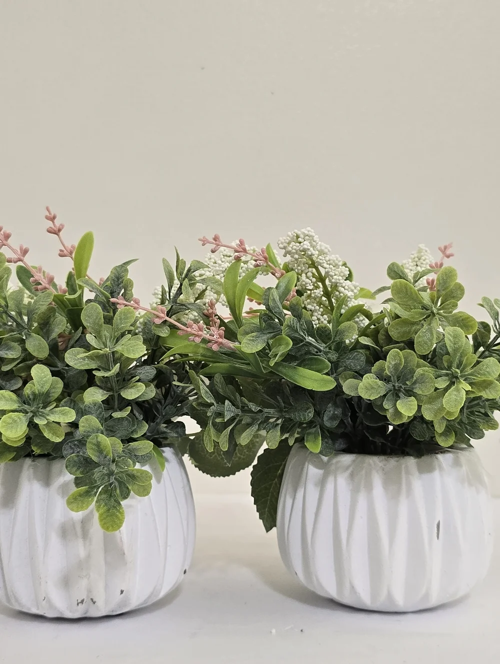 Artificial‎ Floral Arrangement in White Ceramic Planter Set of 2 Solid Weight